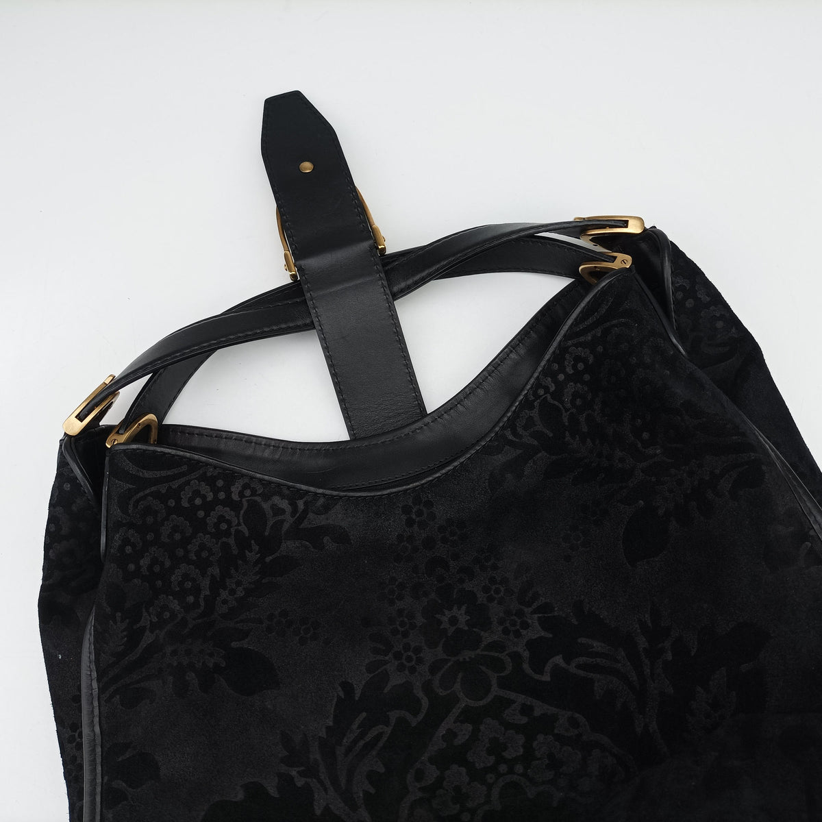 Pre-owned Gucci Soft Stirrup Black Suede 296856 handbag | stylenewstar
