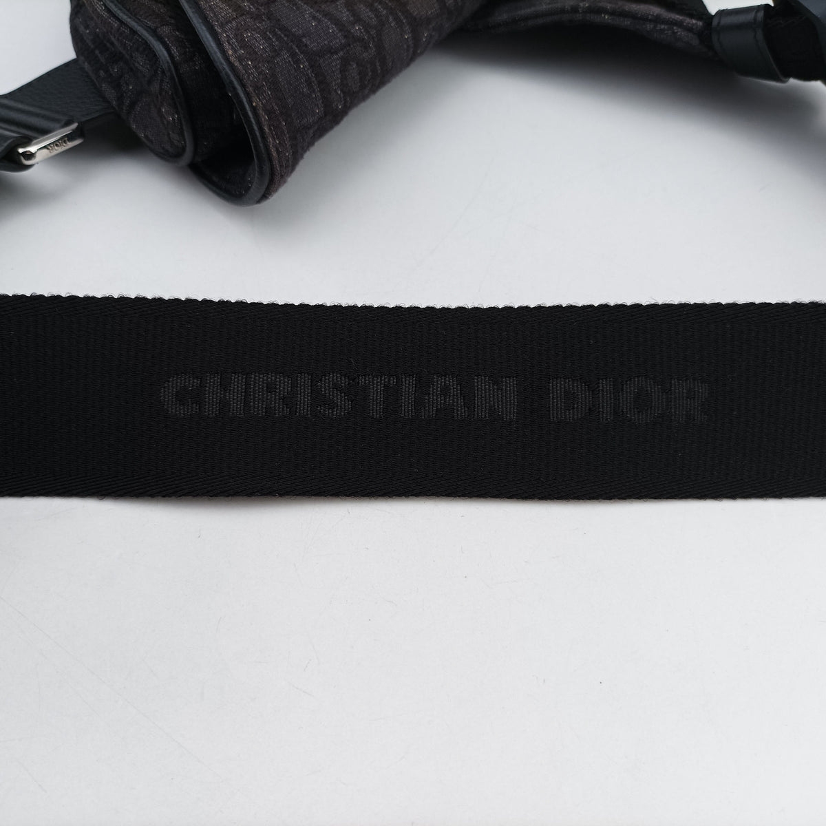 Pre-owned Christian Dior Saddle Black Jacquard×Leather 1ADPO093YKY bum bag/waist bag | stylenewstar