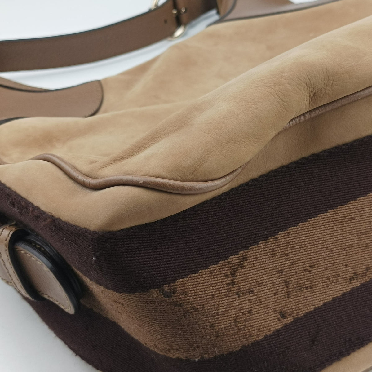 Pre-owned Gucci Horsebit Beige×Brown Suede×Leather 247602 shoulderbag | stylenewstar