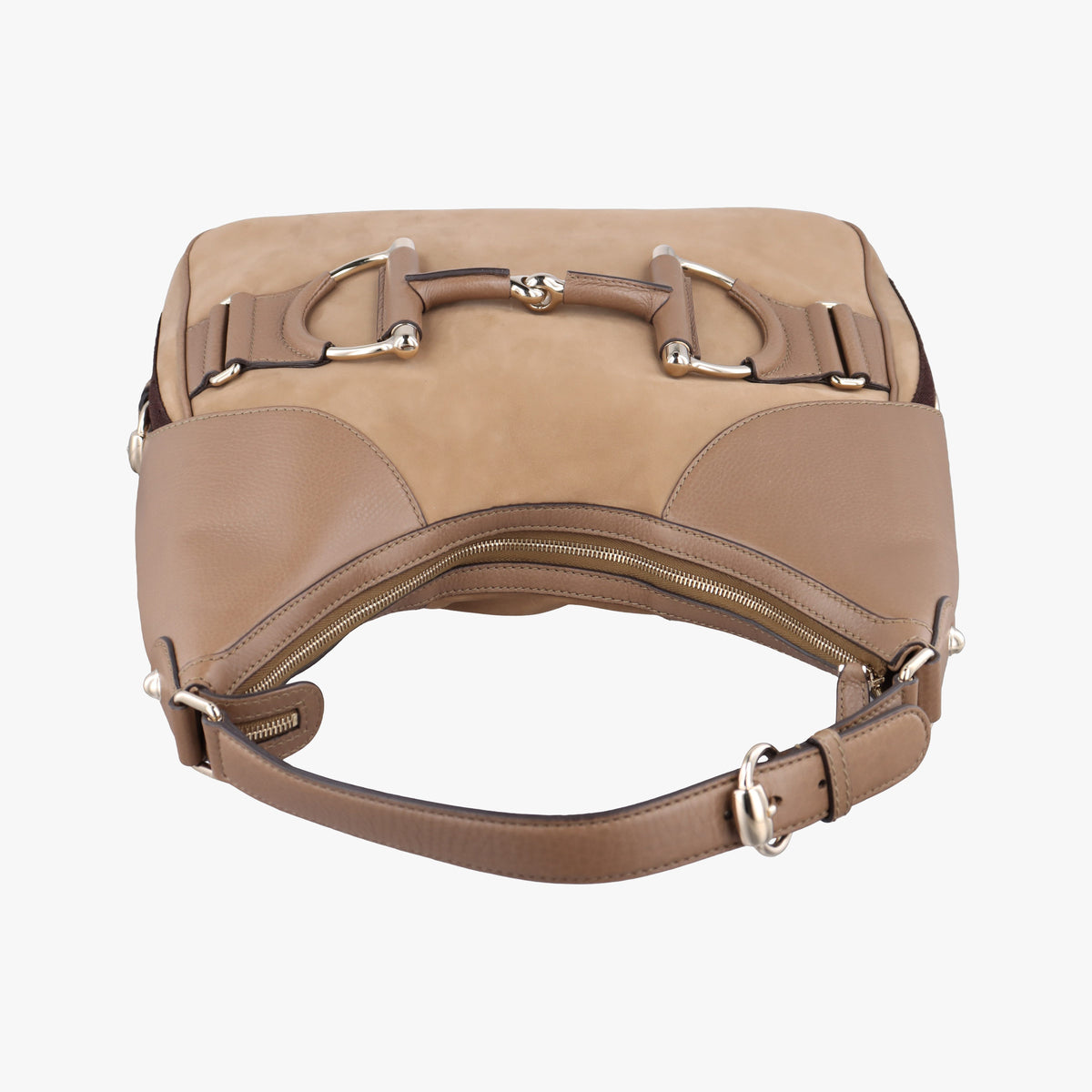 Pre-owned Gucci Horsebit Beige×Brown Suede×Leather 247602 shoulderbag | stylenewstar