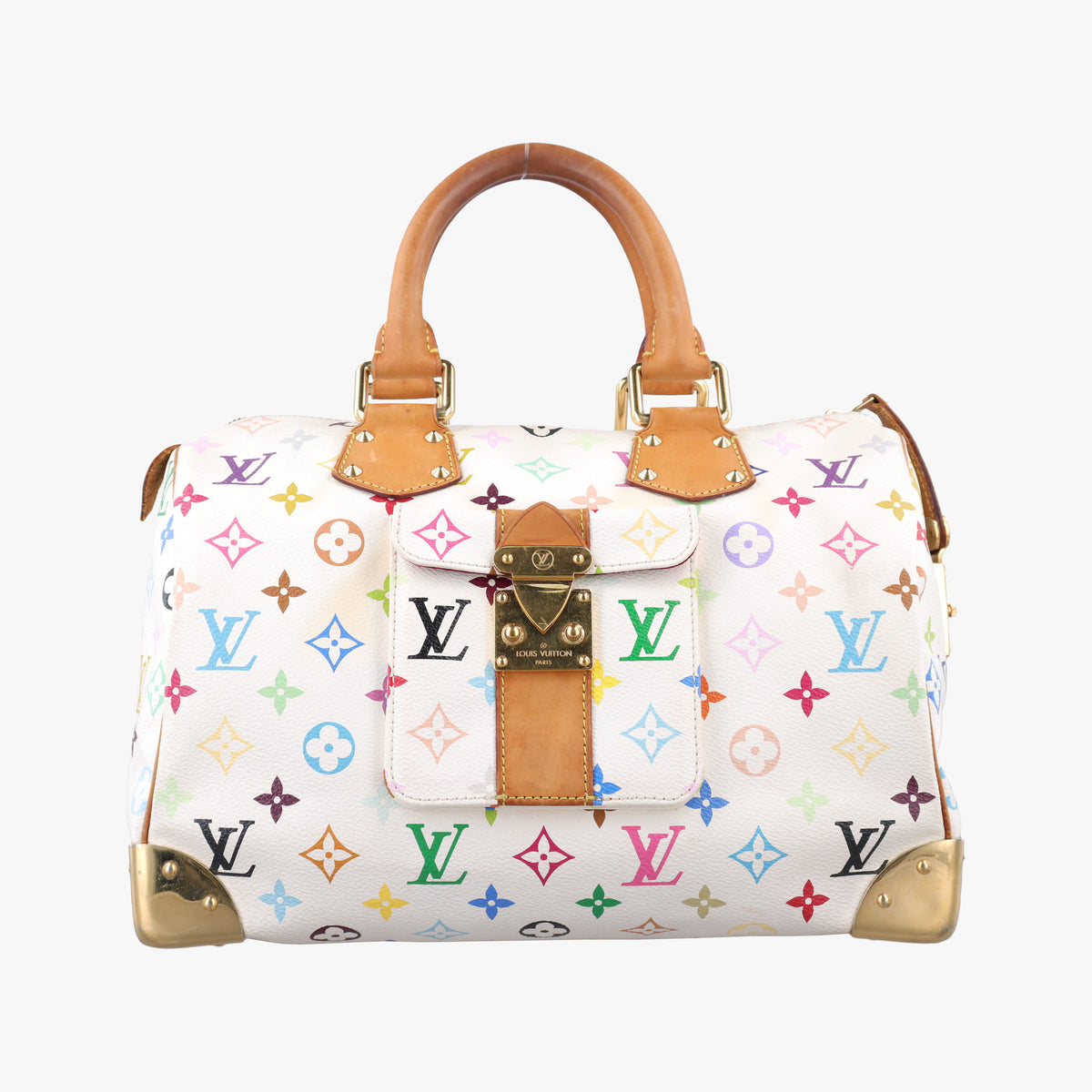 Pre-owned Louis Vuitton Speedy 30 white Monogram Multicolor M92643 handbag | stylenewstar
