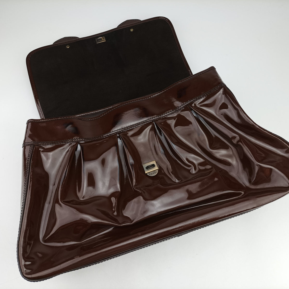 Pre-owned Fendi B Bag Red Brown Patent 8BN166 shoulderbag | stylenewstar