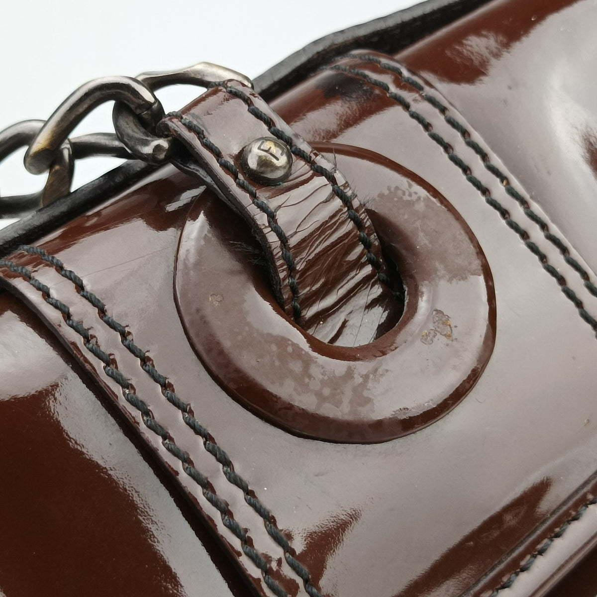 Pre-owned Fendi B Bag Red Brown Patent 8BN166 shoulderbag | stylenewstar
