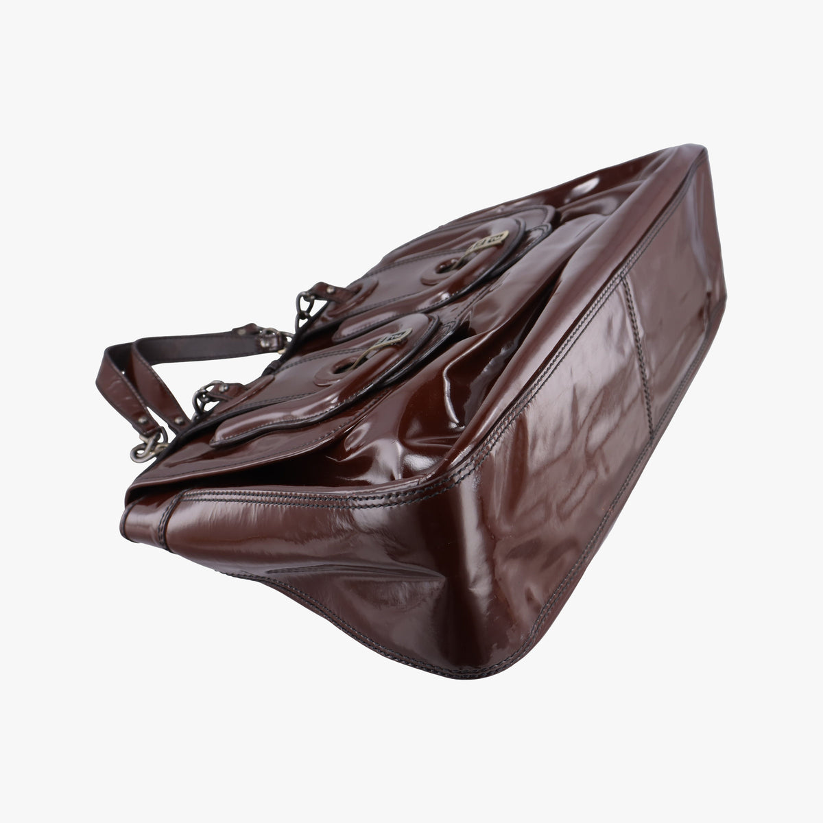 Pre-owned Fendi B Bag Red Brown Patent 8BN166 shoulderbag | stylenewstar