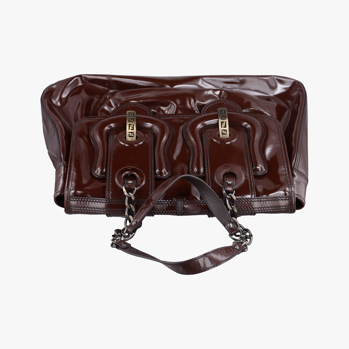 Pre-owned Fendi B Bag Red Brown Patent 8BN166 shoulderbag | stylenewstar