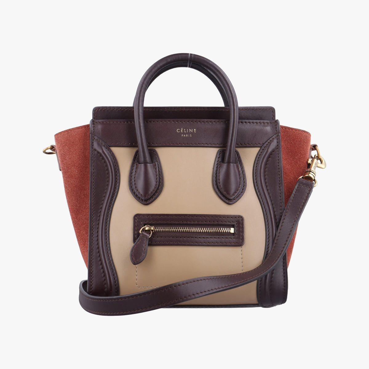 Pre-owned Celine luggage nano shopper Beige×brown Leather×Suede  shoulderbag | stylenewstar