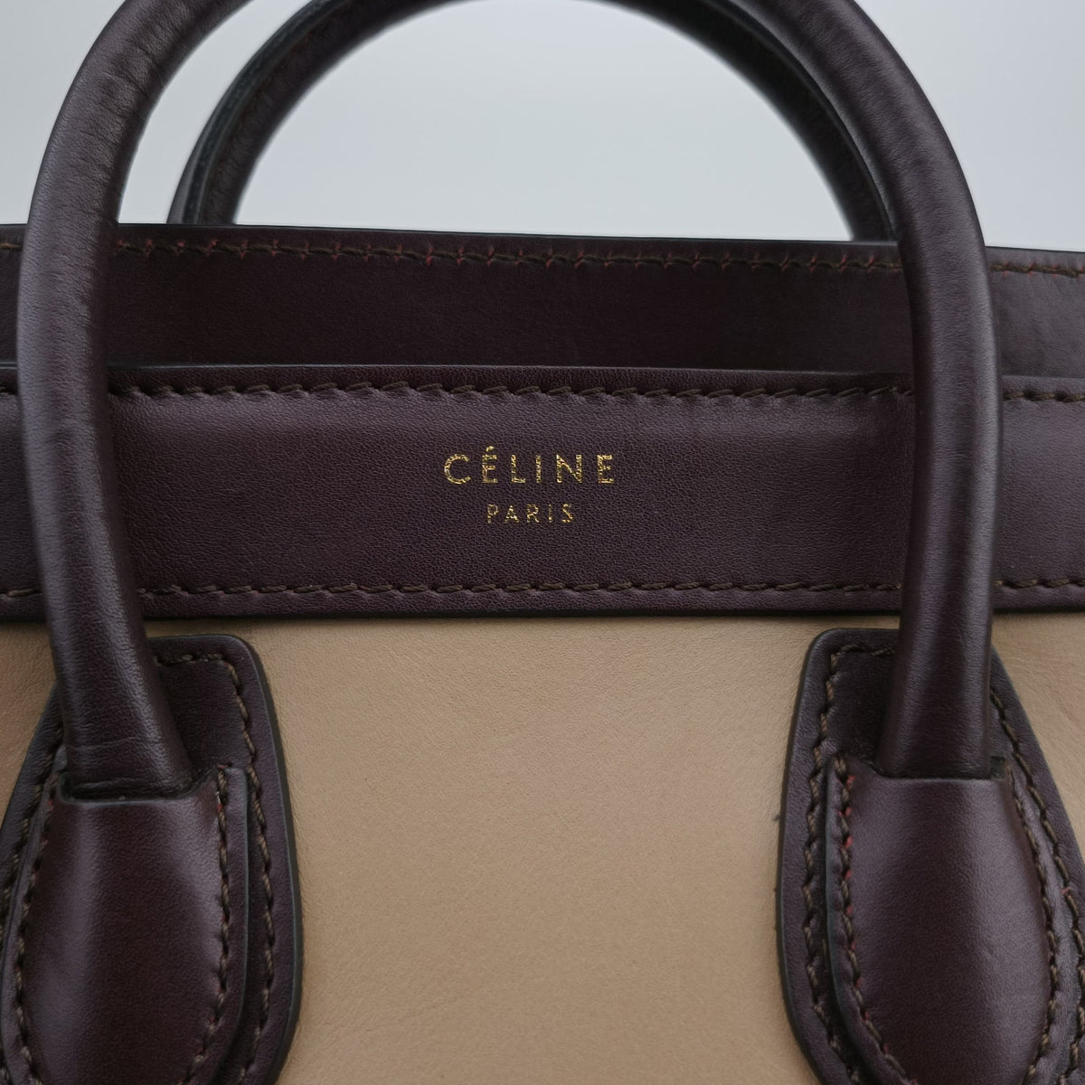 Pre-owned Celine luggage nano shopper Beige×brown Leather×Suede  shoulderbag | stylenewstar