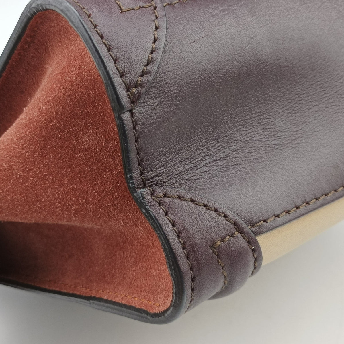 Pre-owned Celine luggage nano shopper Beige×brown Leather×Suede  shoulderbag | stylenewstar