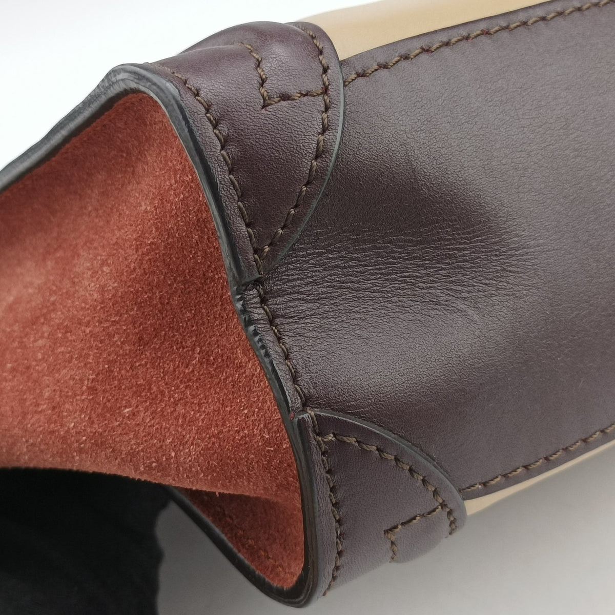 Pre-owned Celine luggage nano shopper Beige×brown Leather×Suede  shoulderbag | stylenewstar
