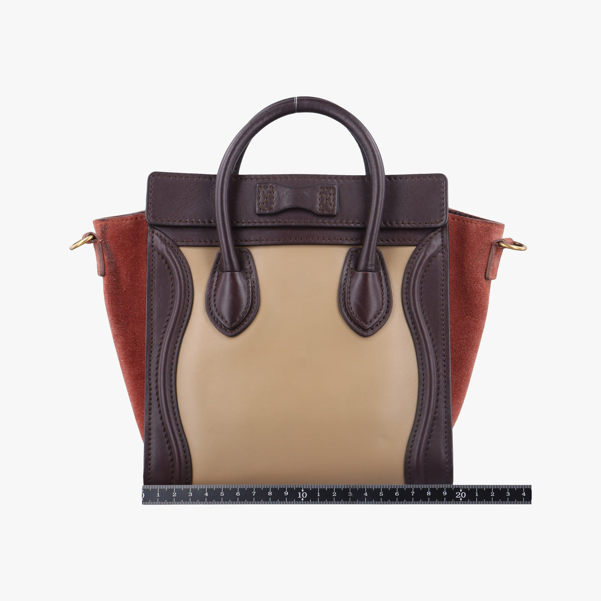 Pre-owned Celine luggage nano shopper Beige×brown Leather×Suede  shoulderbag | stylenewstar