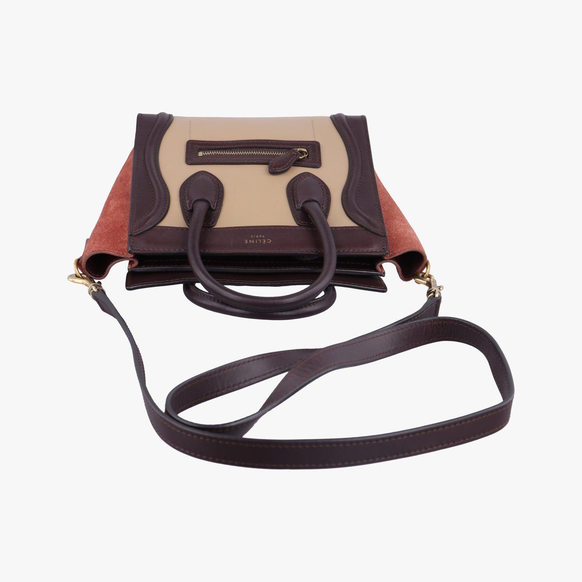 Pre-owned Celine luggage nano shopper Beige×brown Leather×Suede  shoulderbag | stylenewstar
