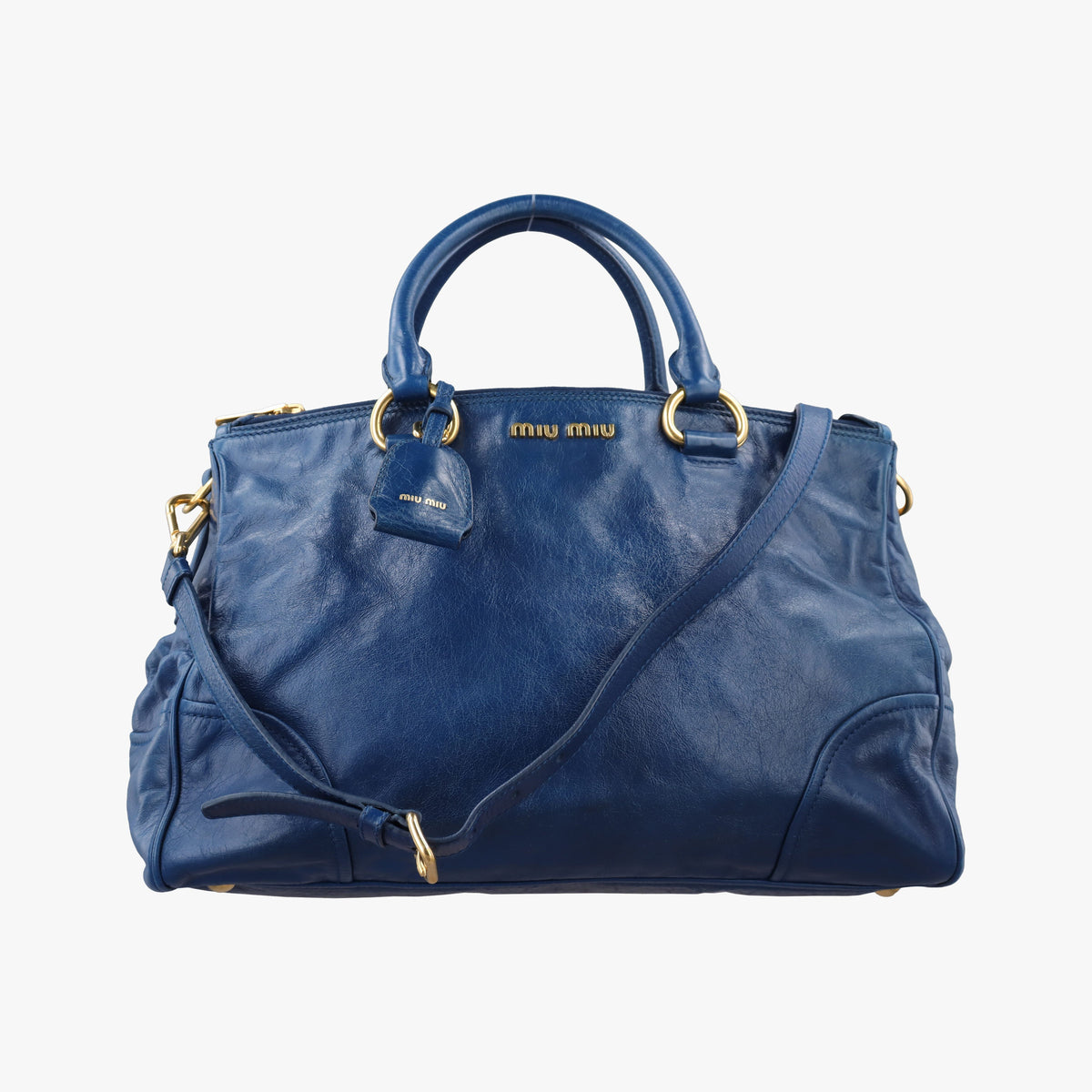 Pre-owned Miu Miu Vitello Shine Shopping Blue Leather  shoulderbag | stylenewstar