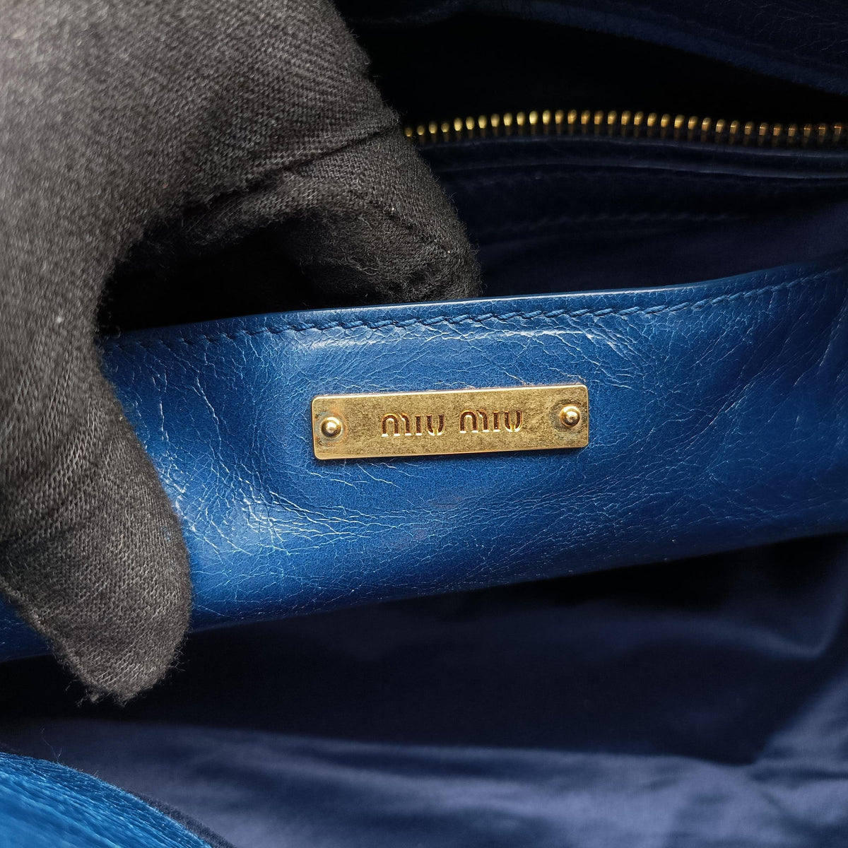 Pre-owned Miu Miu Vitello Shine Shopping Blue Leather  shoulderbag | stylenewstar
