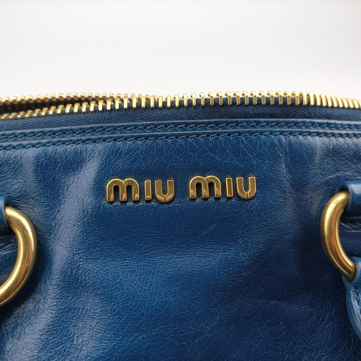 Pre-owned Miu Miu Vitello Shine Shopping Blue Leather  shoulderbag | stylenewstar