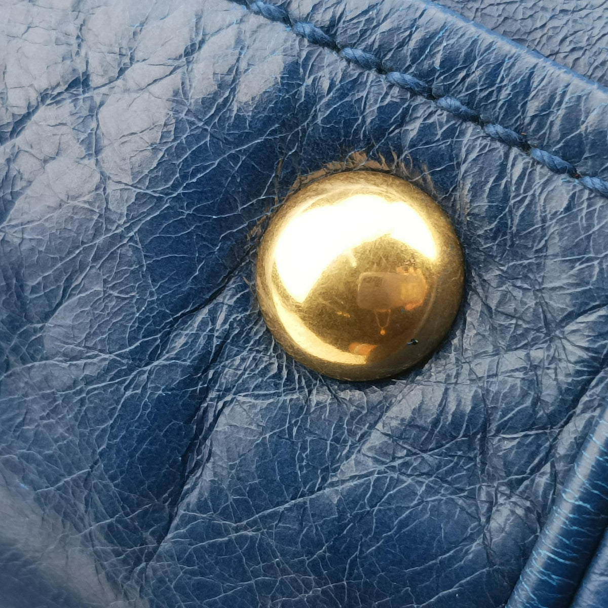 Pre-owned Miu Miu Vitello Shine Shopping Blue Leather  shoulderbag | stylenewstar