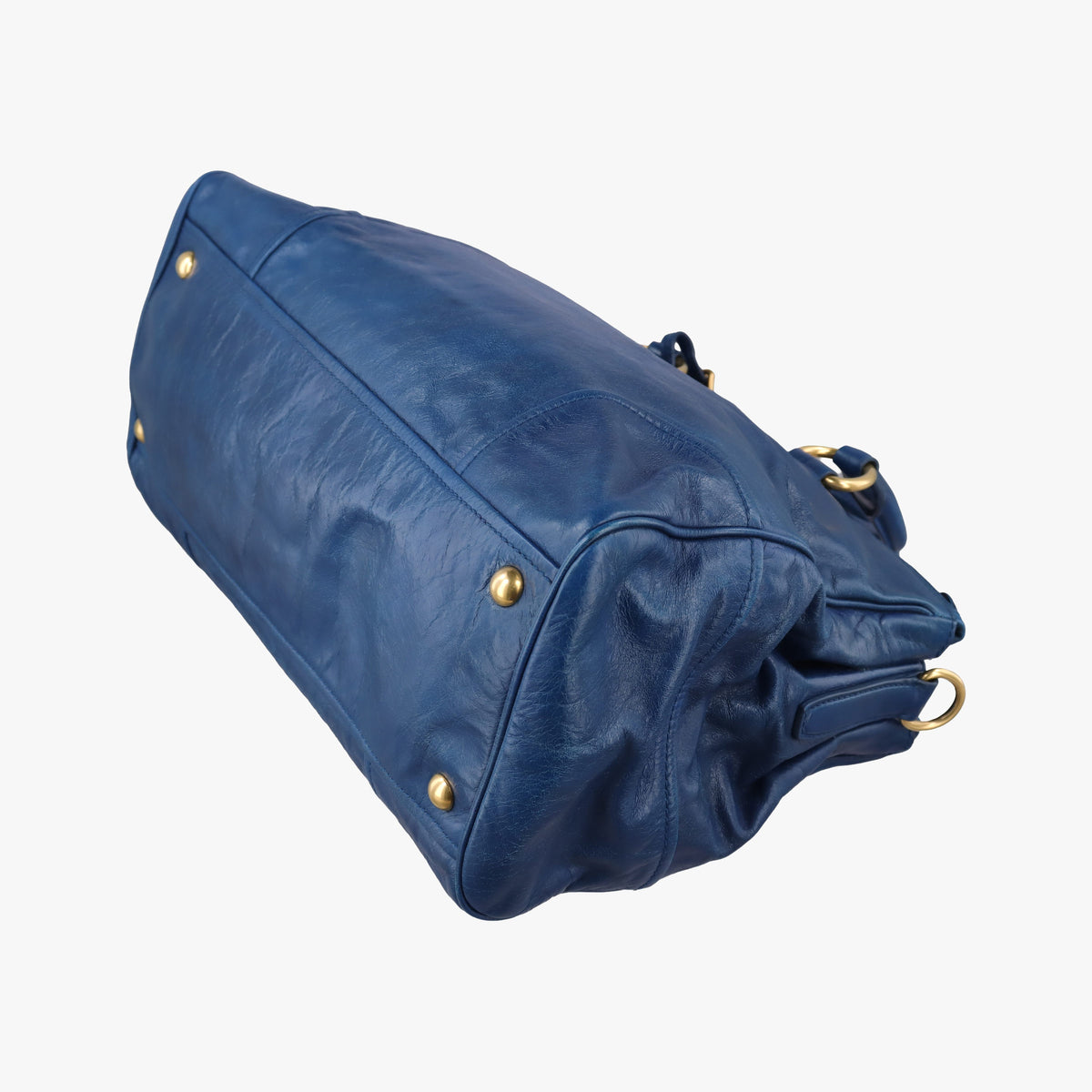 Pre-owned Miu Miu Vitello Shine Shopping Blue Leather  shoulderbag | stylenewstar