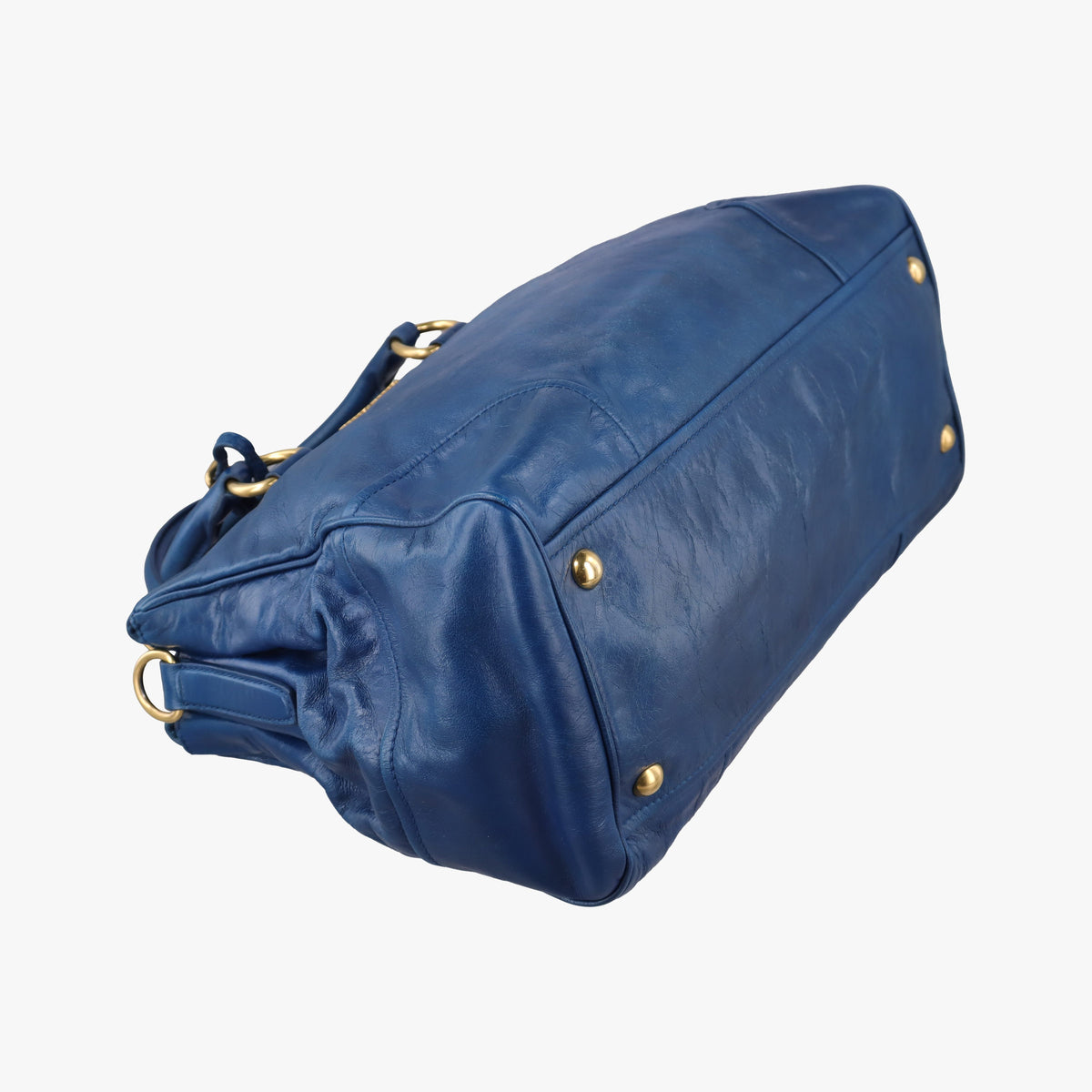 Pre-owned Miu Miu Vitello Shine Shopping Blue Leather  shoulderbag | stylenewstar