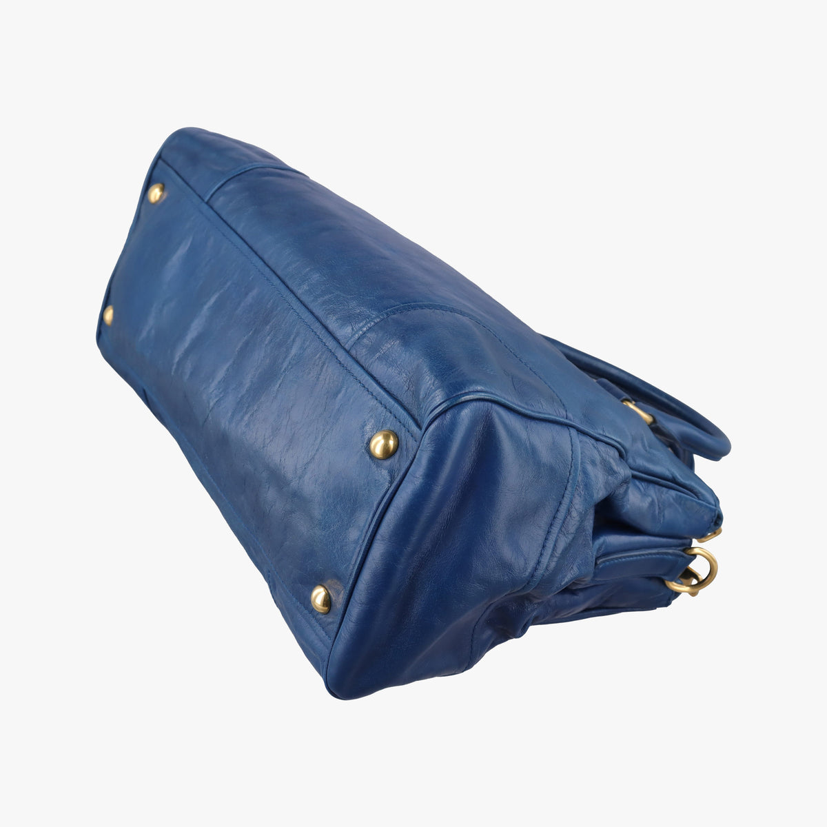 Pre-owned Miu Miu Vitello Shine Shopping Blue Leather  shoulderbag | stylenewstar