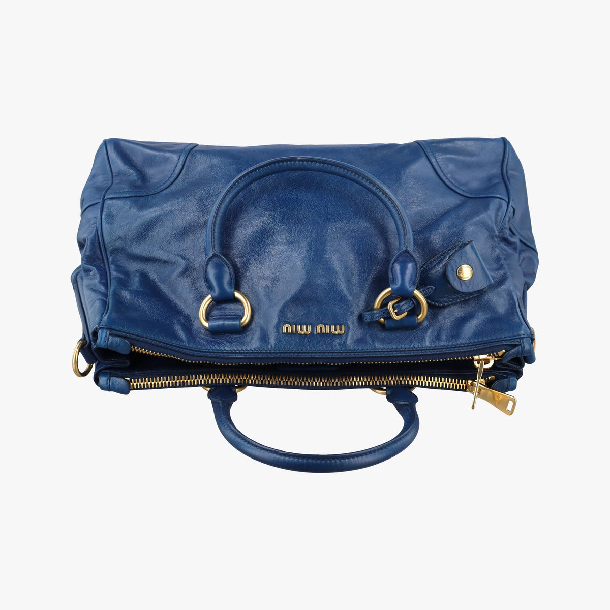 Pre-owned Miu Miu Vitello Shine Shopping Blue Leather  shoulderbag | stylenewstar