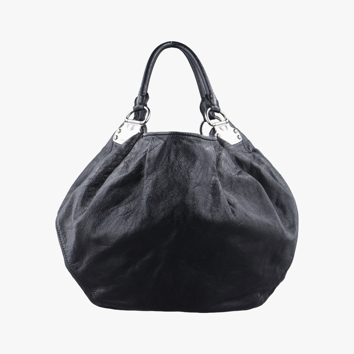 Pre-owned Miu Miu Hobo Bag Black Leather  shoulderbag | stylenewstar