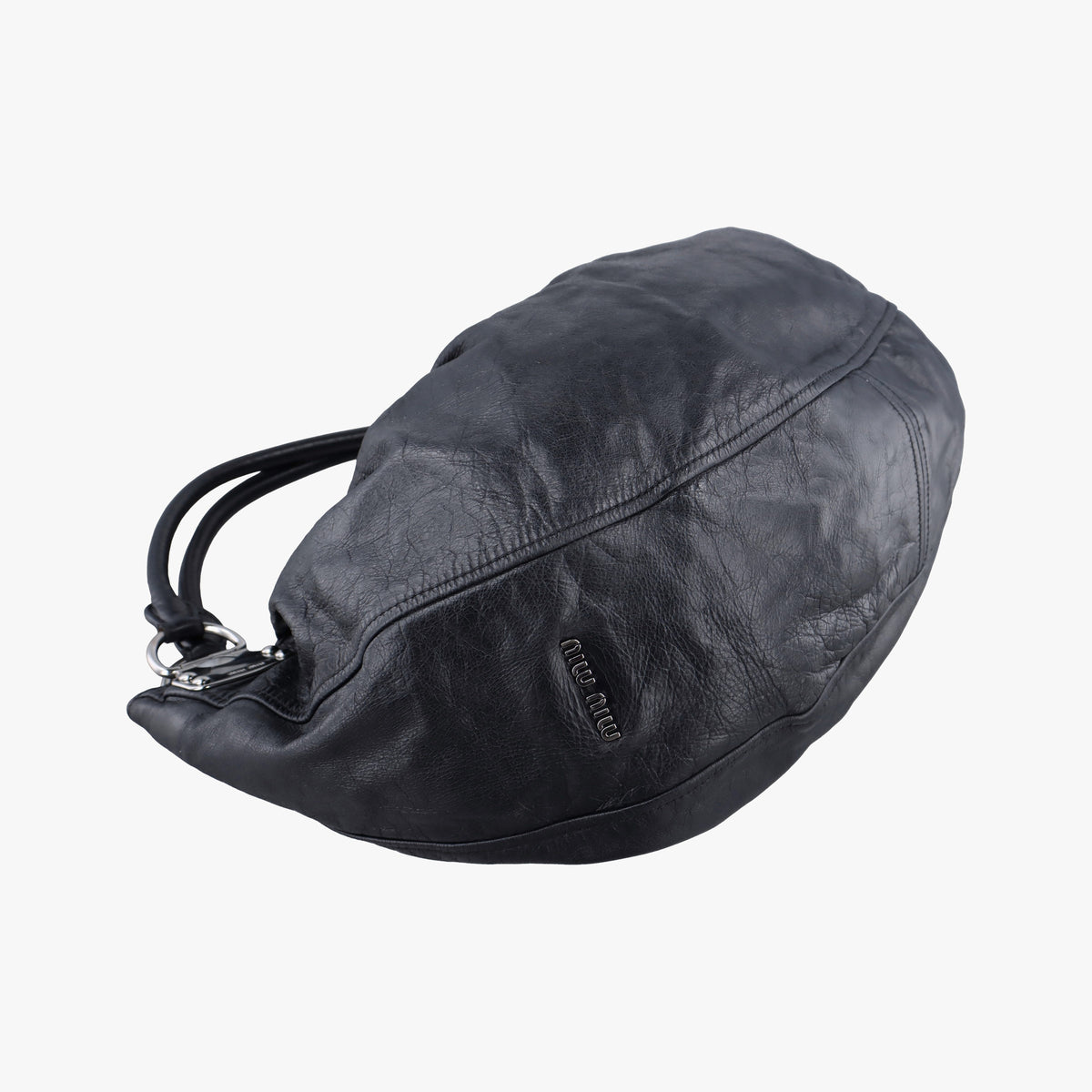 Pre-owned Miu Miu Hobo Bag Black Leather  shoulderbag | stylenewstar