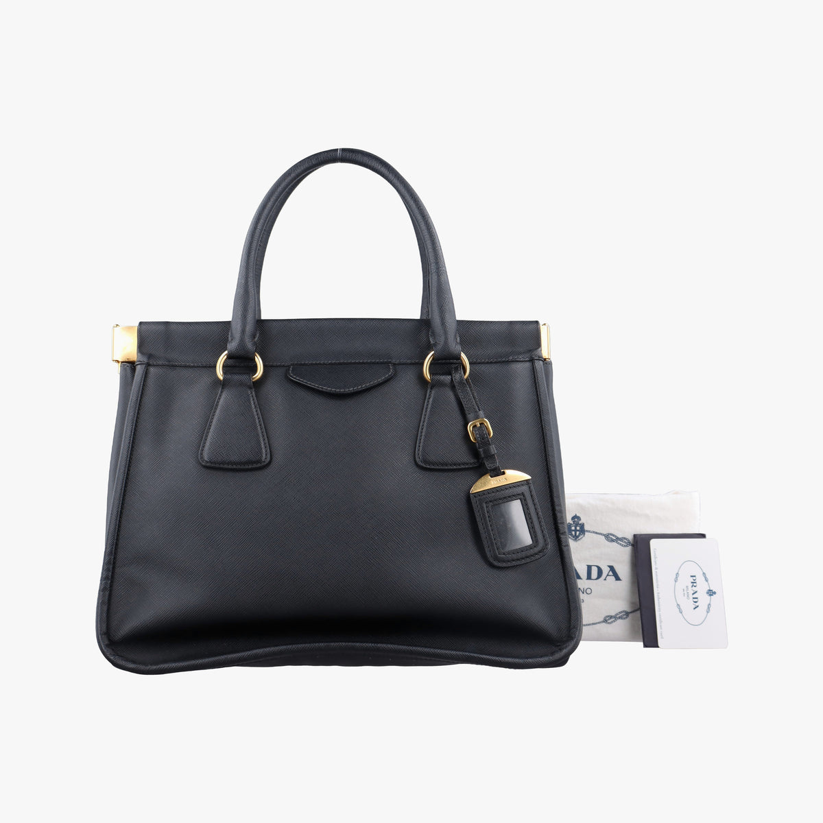 Pre-owned Prada Double Handle Tote Black SAFFIANO Leather BN2186 handbag | stylenewstar