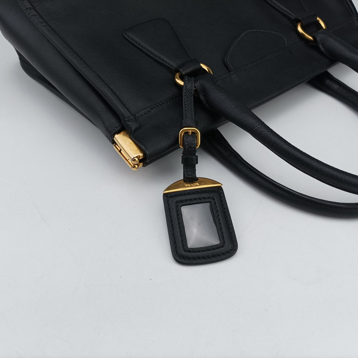 Pre-owned Prada Double Handle Tote Black SAFFIANO Leather BN2186 handbag | stylenewstar