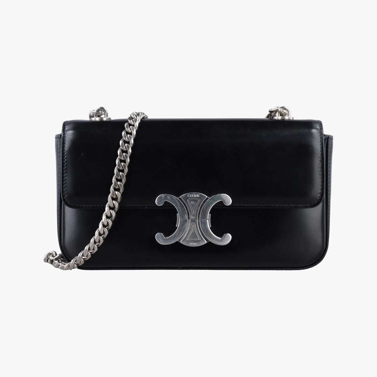 Pre-owned Celine Claude Triomphe Chain Black Leather  shoulderbag | stylenewstar