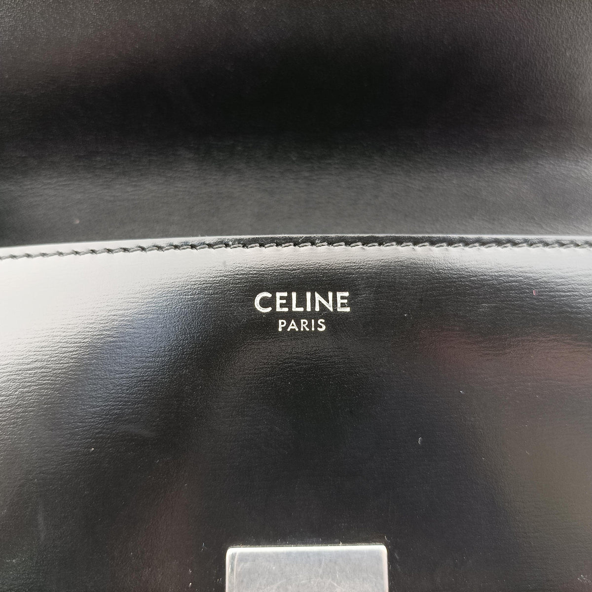 Pre-owned Celine Claude Triomphe Chain Black Leather  shoulderbag | stylenewstar