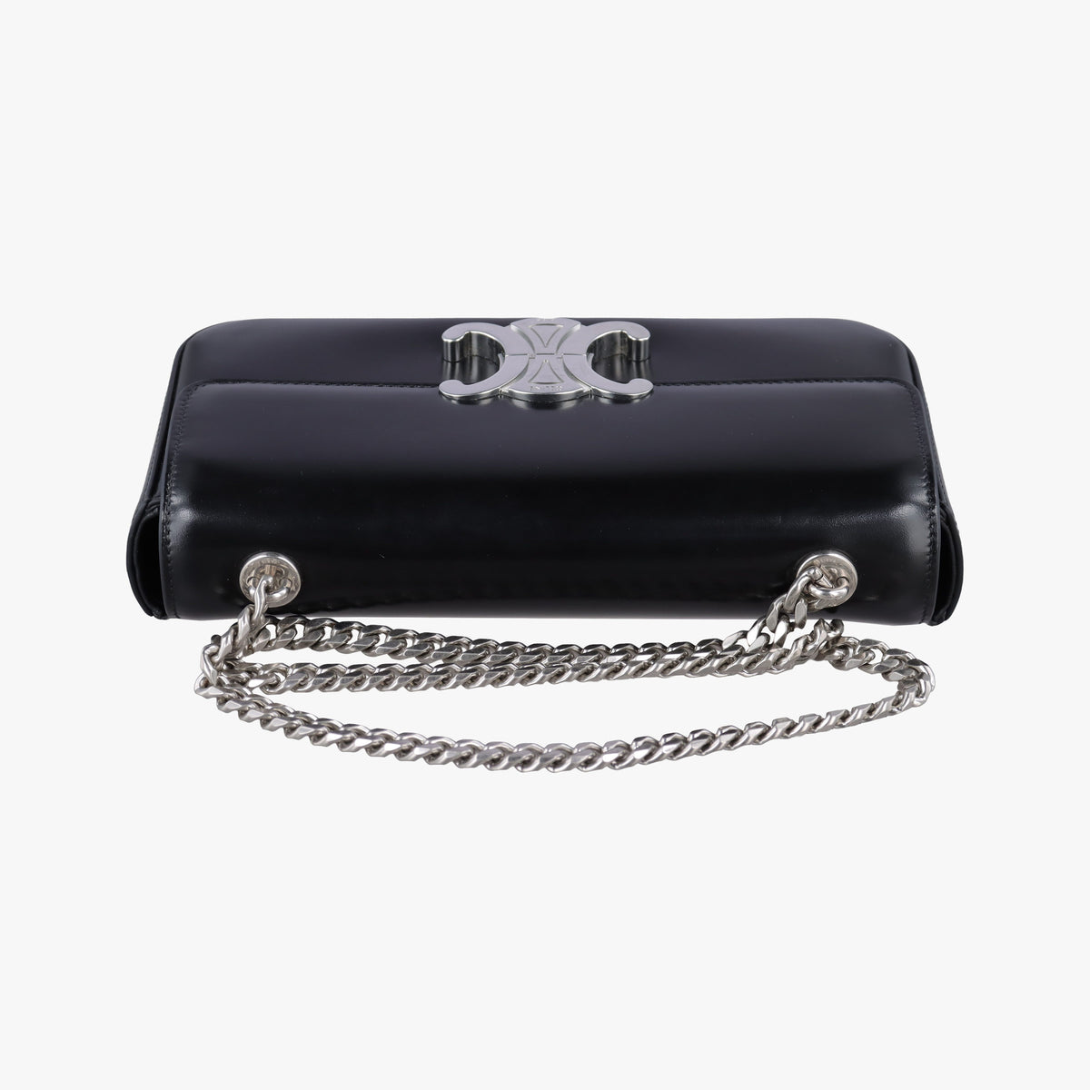 Pre-owned Celine Claude Triomphe Chain Black Leather  shoulderbag | stylenewstar