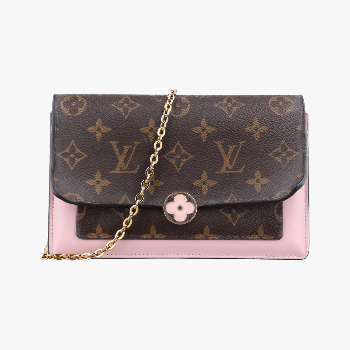 Vintage Louis Vuitton Portefeuille FLORE Chain brown×ROSE BALLERIN Monogram Canvas×calf leather M67405 shoulderbag | stylenewstar