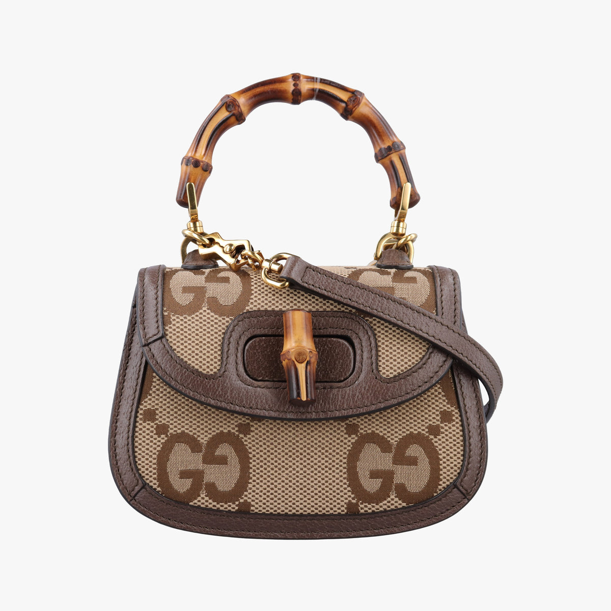 Pre-owned Gucci Jumbo GG Bamboo Beige x Brown canvas×leather 686864 shoulderbag | stylenewstar