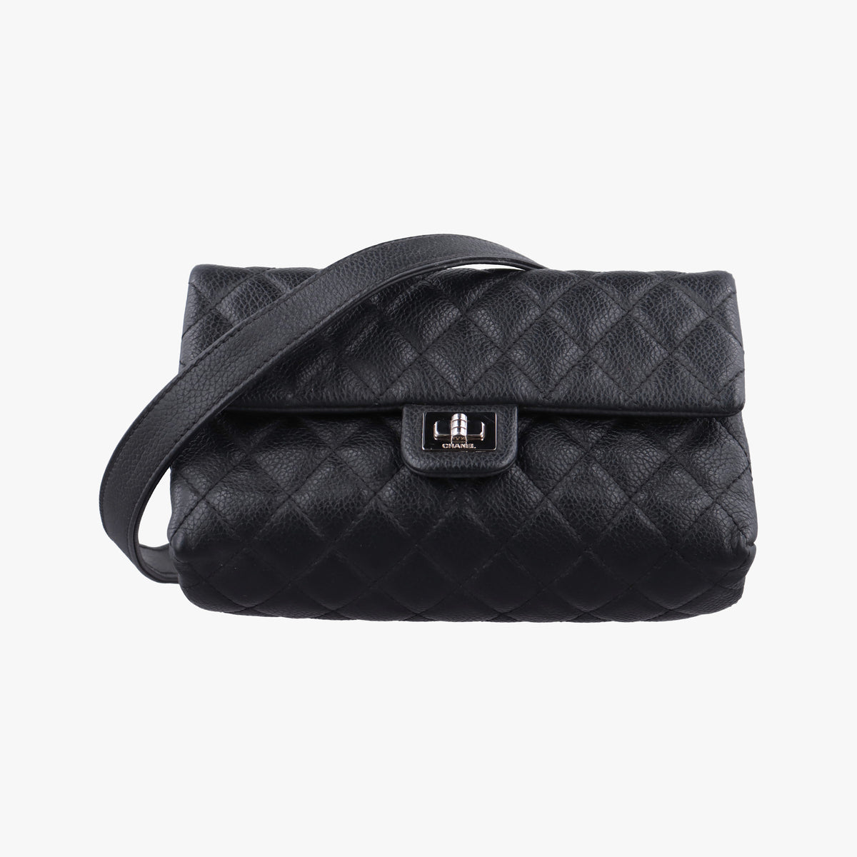 Pre-owned Chanel Matelasse 2.55 Black pebbled U48753 bum bag/waist bag | stylenewstar