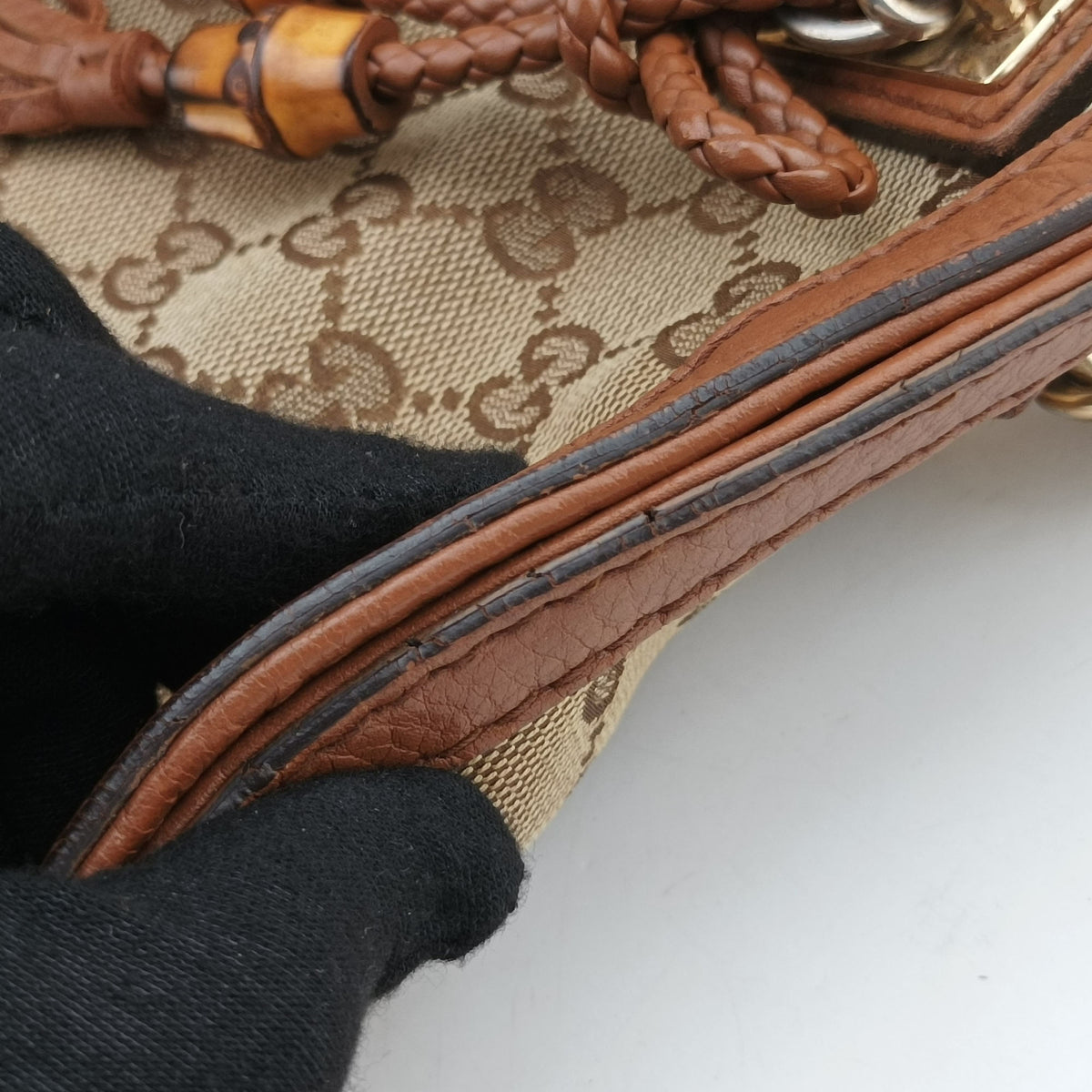 Pre-owned Gucci Bella Bamboo Tassel fringe Beige xBrown canvas×leather 269945 handbag | stylenewstar