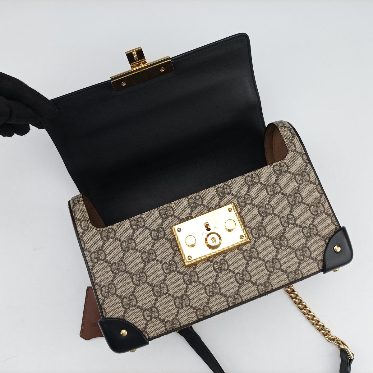 Pre-owned Gucci GG Supreme Bamboo Padlock Beige×Black×Brown PVC coated canvas×leather 603221 shoulderbag | stylenewstar