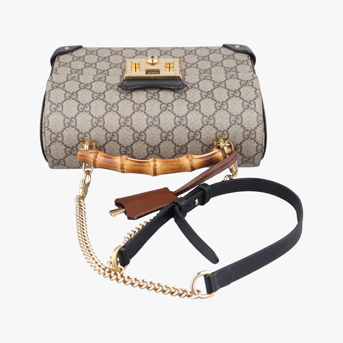 Pre-owned Gucci GG Supreme Bamboo Padlock Beige×Black×Brown PVC coated canvas×leather 603221 shoulderbag | stylenewstar