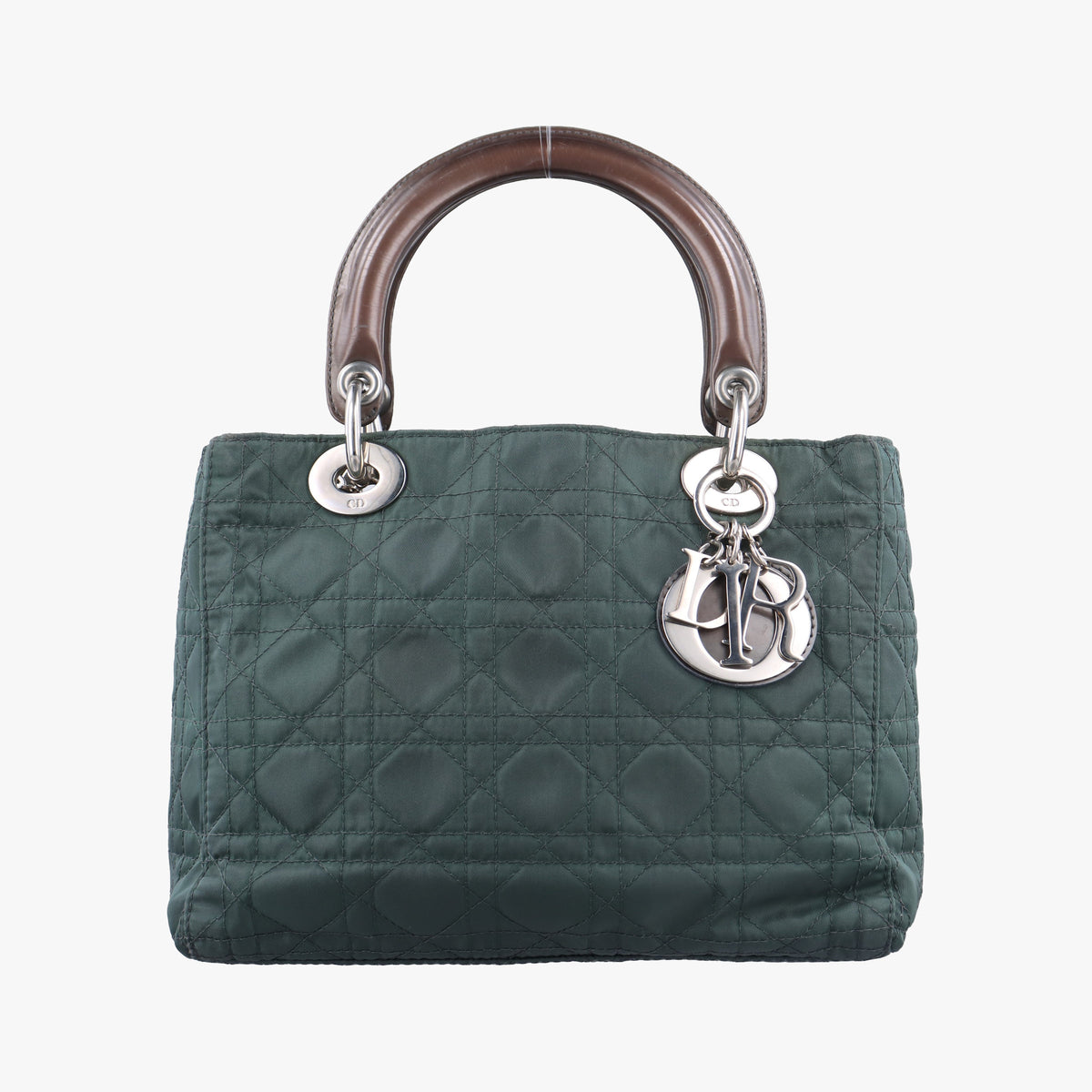 Pre-owned Christian Dior Lady Dior Green Nylon×Patent  handbag | stylenewstar
