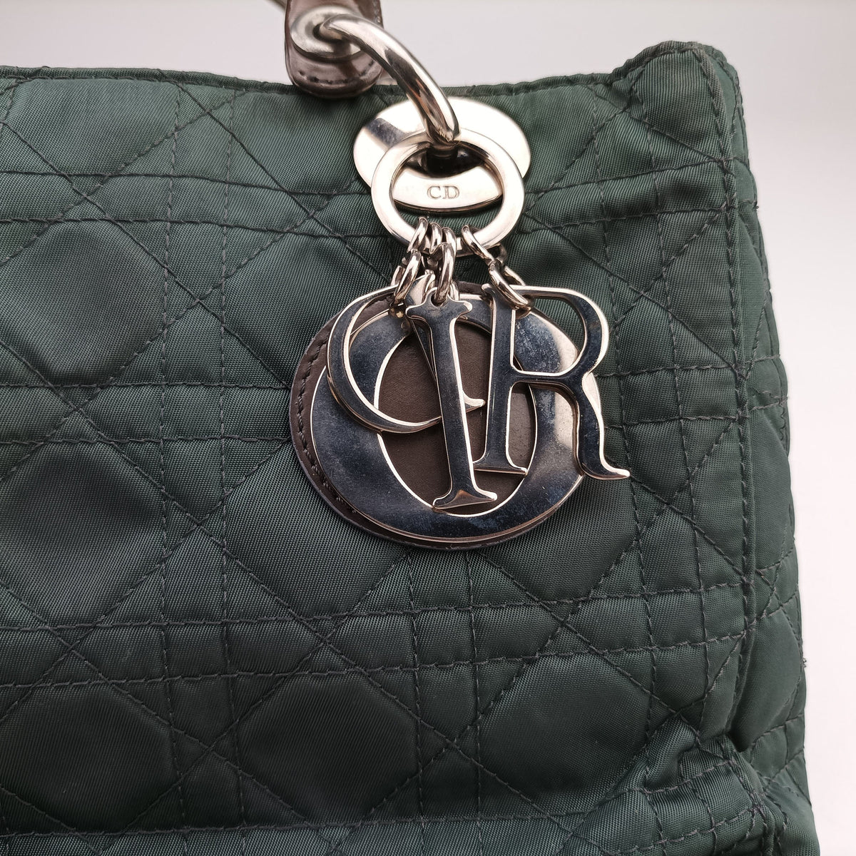 Pre-owned Christian Dior Lady Dior Green Nylon×Patent  handbag | stylenewstar