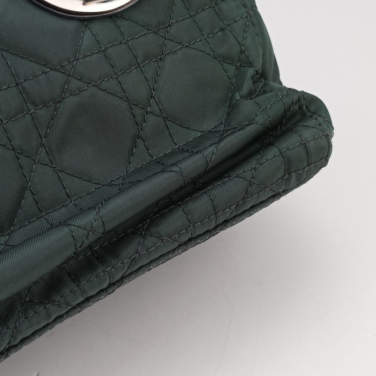 Pre-owned Christian Dior Lady Dior Green Nylon×Patent  handbag | stylenewstar