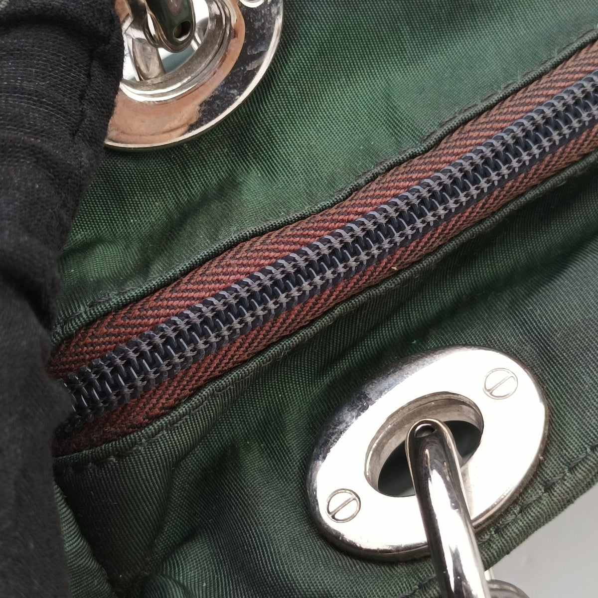 Pre-owned Christian Dior Lady Dior Green Nylon×Patent  handbag | stylenewstar