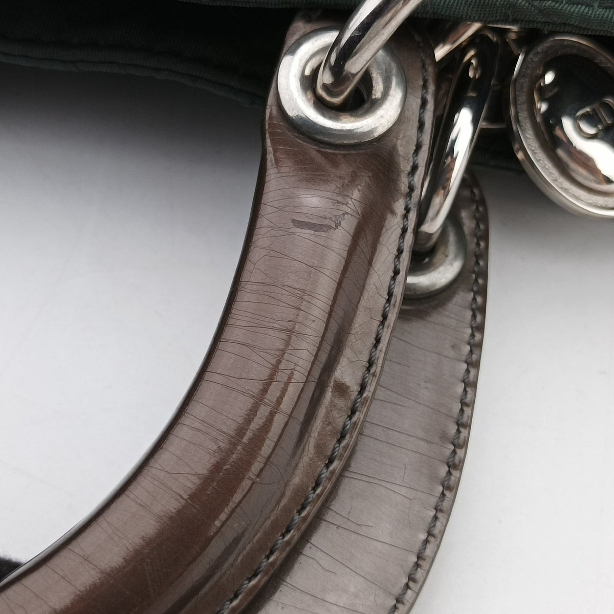 Pre-owned Christian Dior Lady Dior Green Nylon×Patent  handbag | stylenewstar