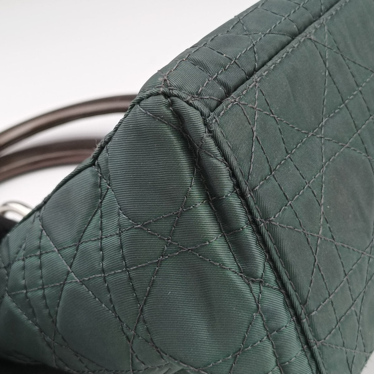 Pre-owned Christian Dior Lady Dior Green Nylon×Patent  handbag | stylenewstar