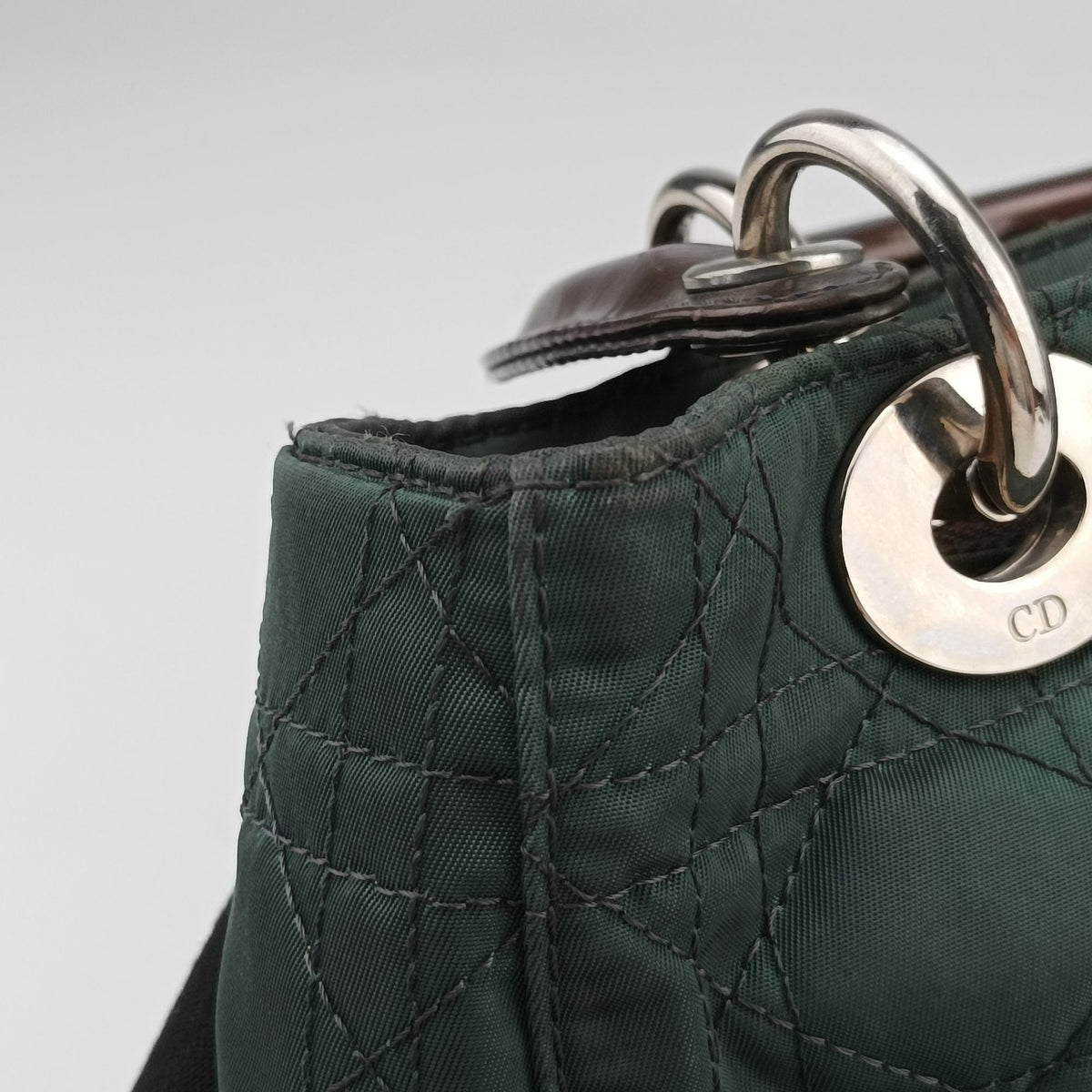 Pre-owned Christian Dior Lady Dior Green Nylon×Patent  handbag | stylenewstar