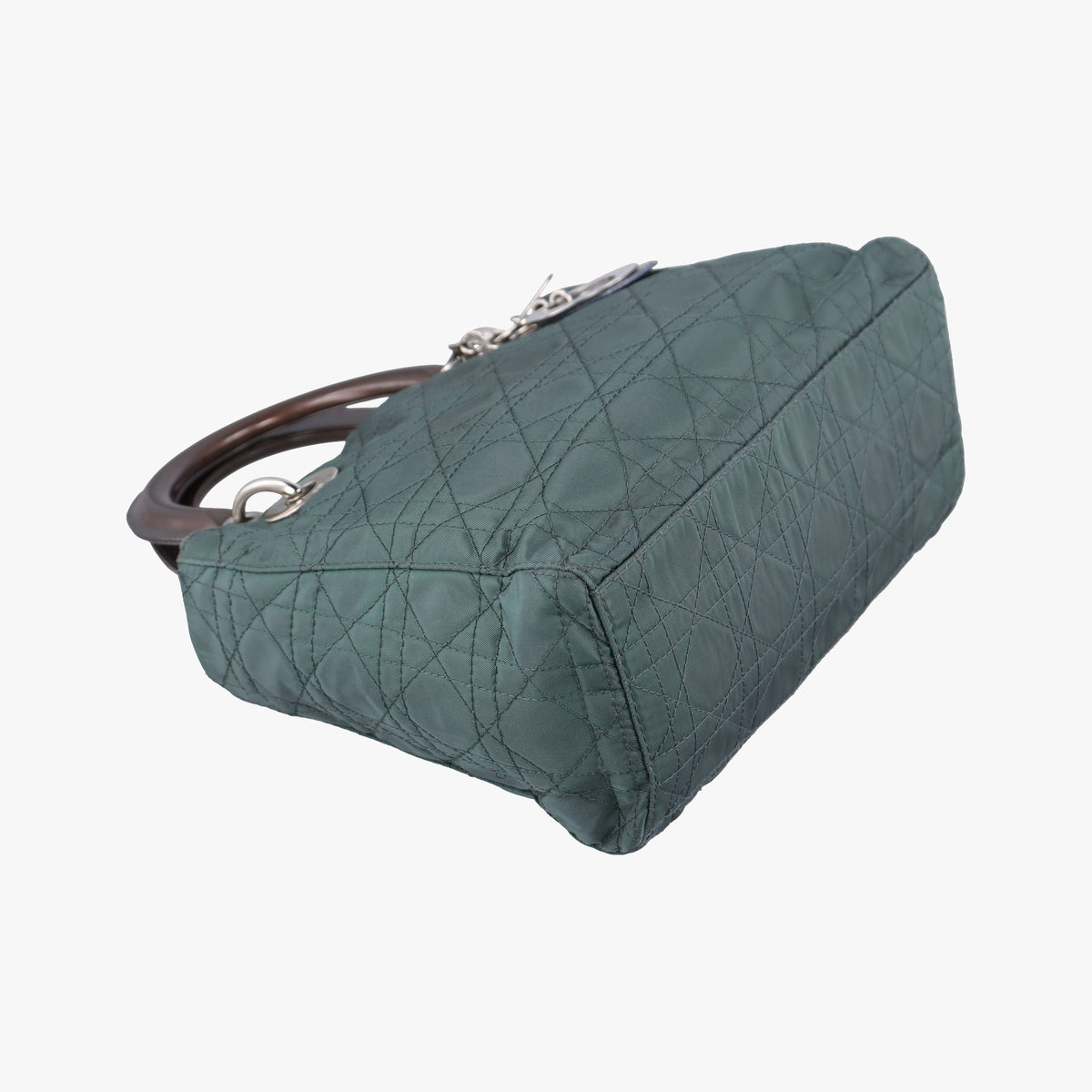 Pre-owned Christian Dior Lady Dior Green Nylon×Patent  handbag | stylenewstar