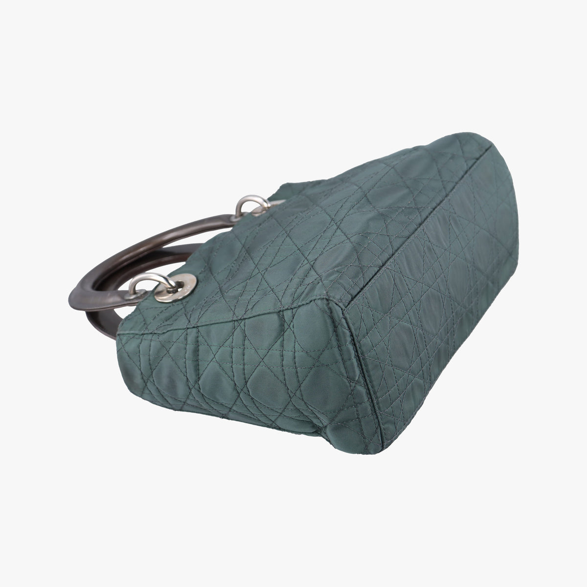 Pre-owned Christian Dior Lady Dior Green Nylon×Patent  handbag | stylenewstar