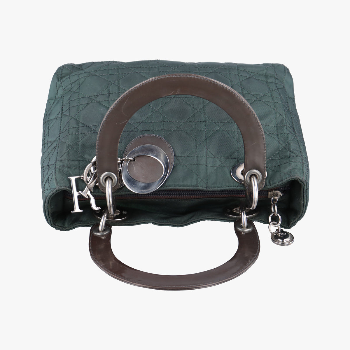 Pre-owned Christian Dior Lady Dior Green Nylon×Patent  handbag | stylenewstar