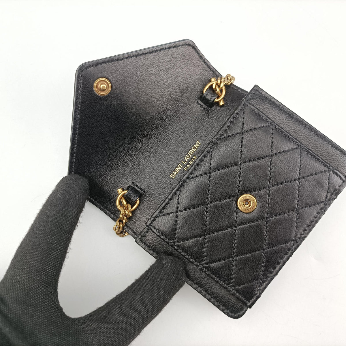 Pre-owned Yves Saint Laurent Gaby Micro Black Leather 685212 shoulderbag | stylenewstar