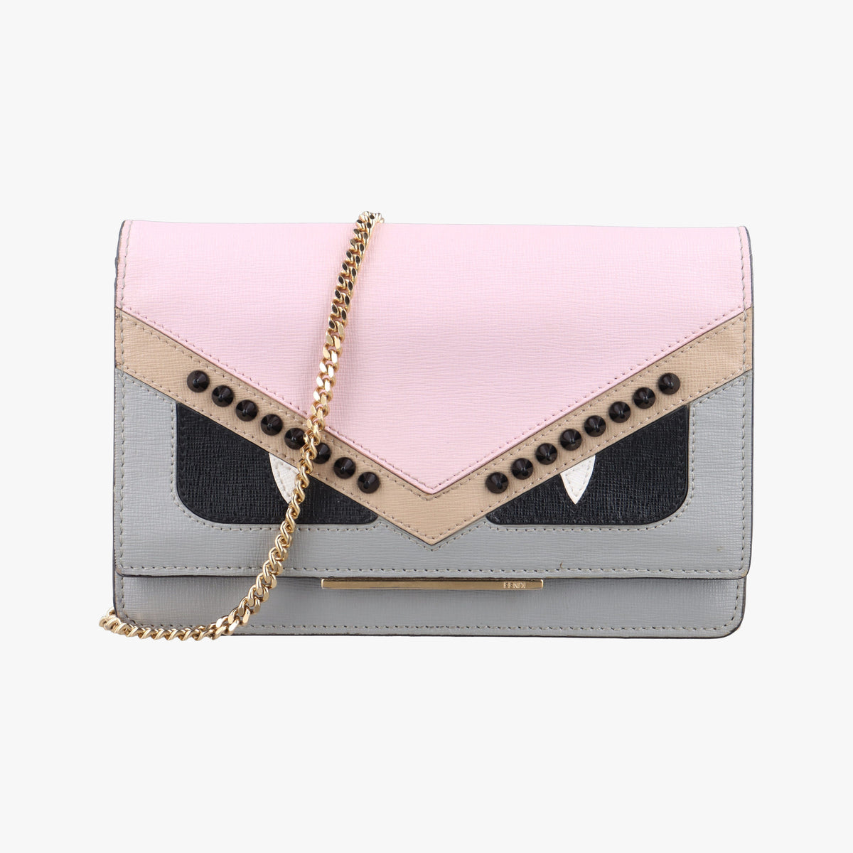 Pre-owned Fendi Monster Eyes Tube PinkｘGray Leather 8M0346 shoulderbag | stylenewstar