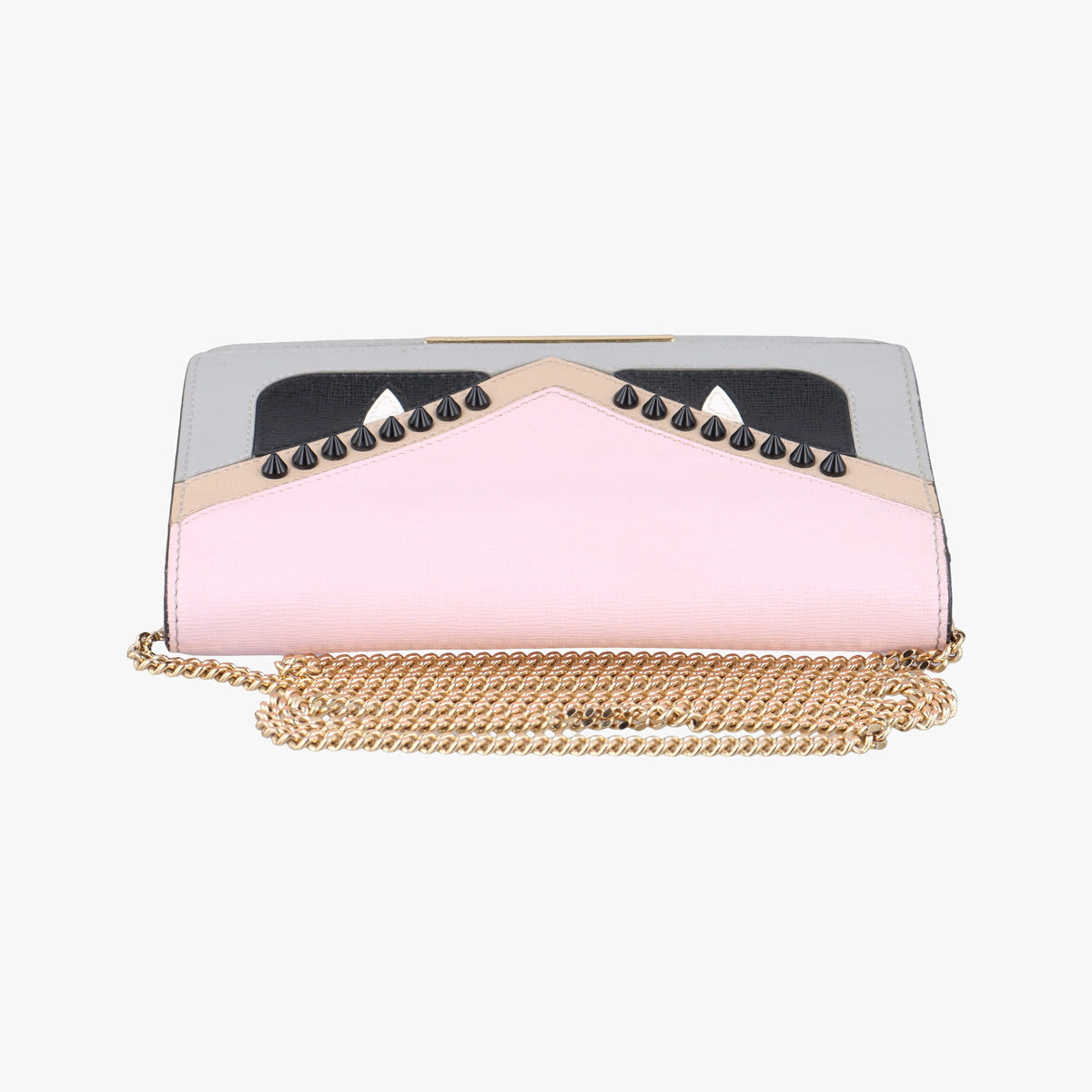 Pre-owned Fendi Monster Eyes Tube PinkｘGray Leather 8M0346 shoulderbag | stylenewstar