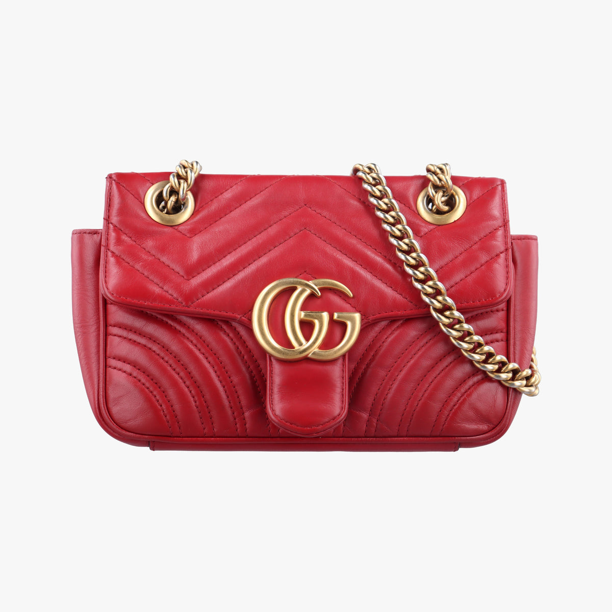 Pre-owned Gucci GG Marmont Red Leather 446744 shoulderbag | stylenewstar